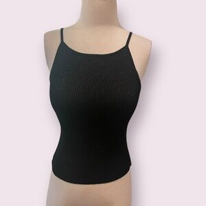 Black Bebe ribbed cami tank top with sparkles